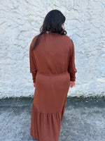 Load image into Gallery viewer, The Ribbed Maxi Drawstring Dress (Caramel)
