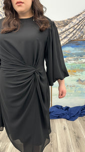 Sideswept Chiffon Dress with Blouson Sleeves