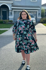 Load image into Gallery viewer, The Drawstring Dress (Black Floral)

