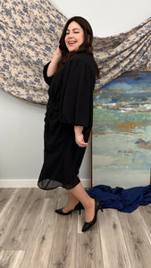 Sideswept Chiffon Dress with Blouson Sleeves