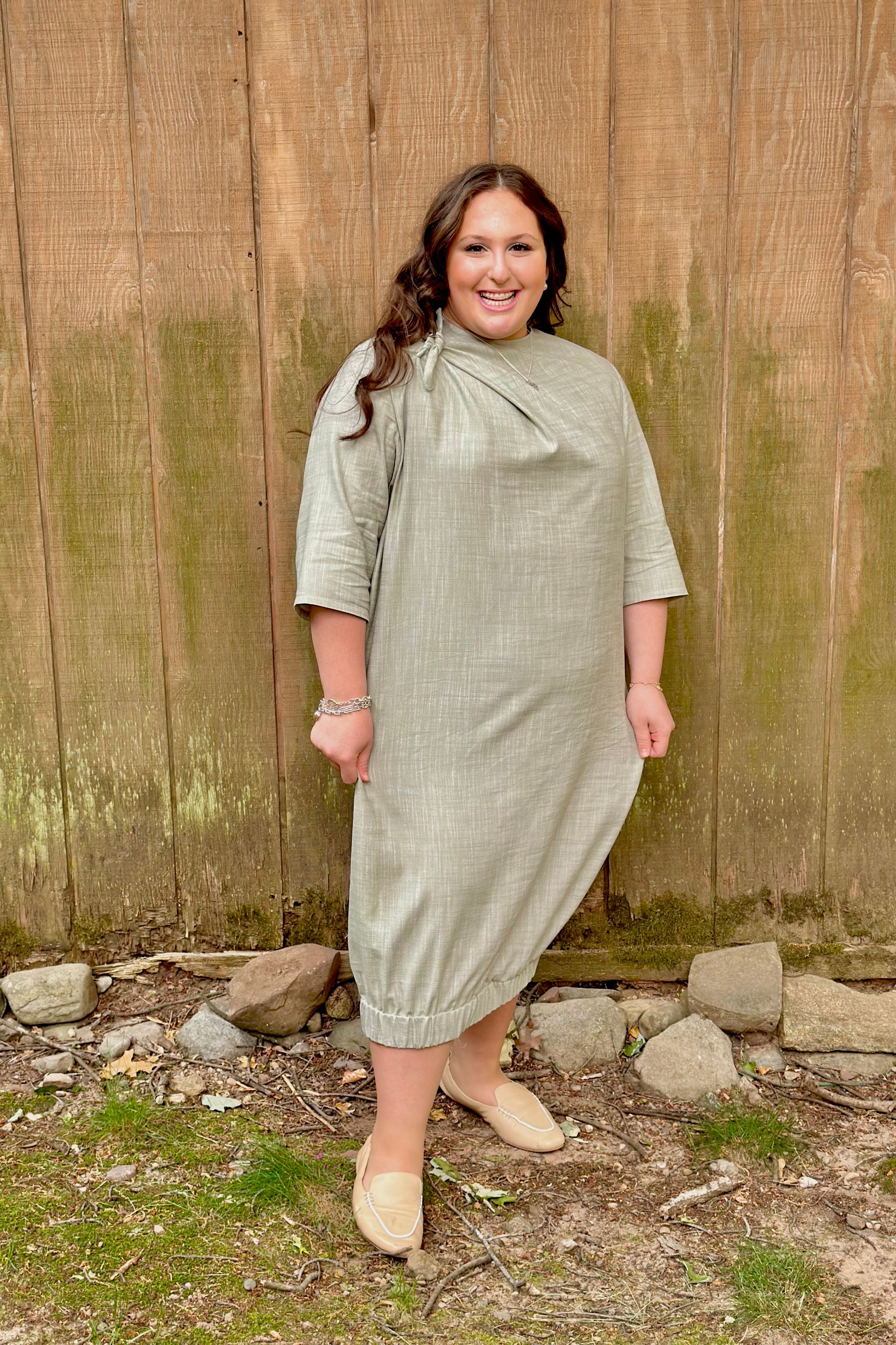 Draped Cocoon Dress with Bow