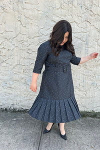 Dropwaist Shift Dress with Pleated Details and Matching Belt