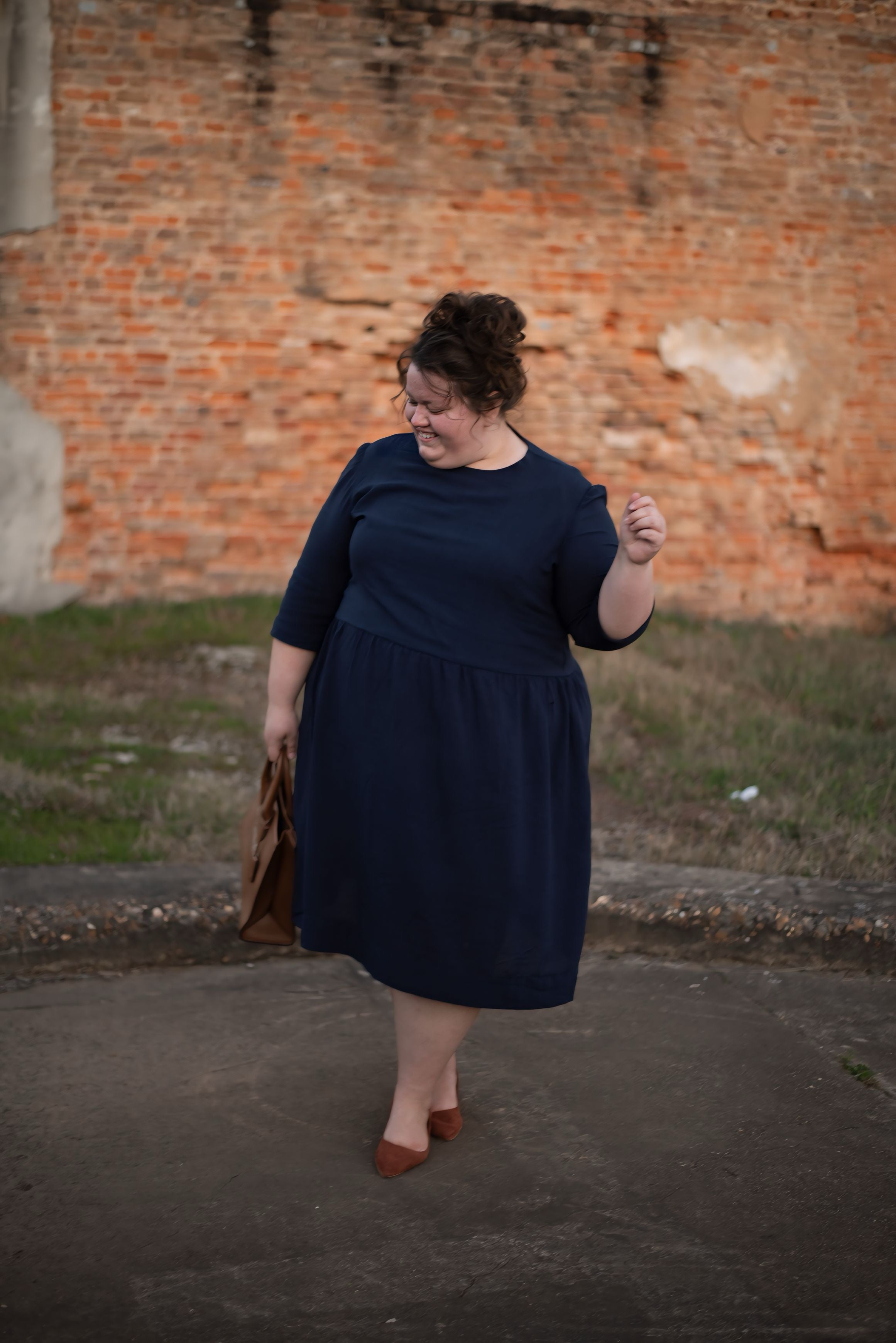 Gathered Dress with Slight Hi-Lo Hem and Pockets