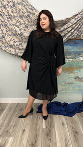 Sideswept Chiffon Dress with Blouson Sleeves