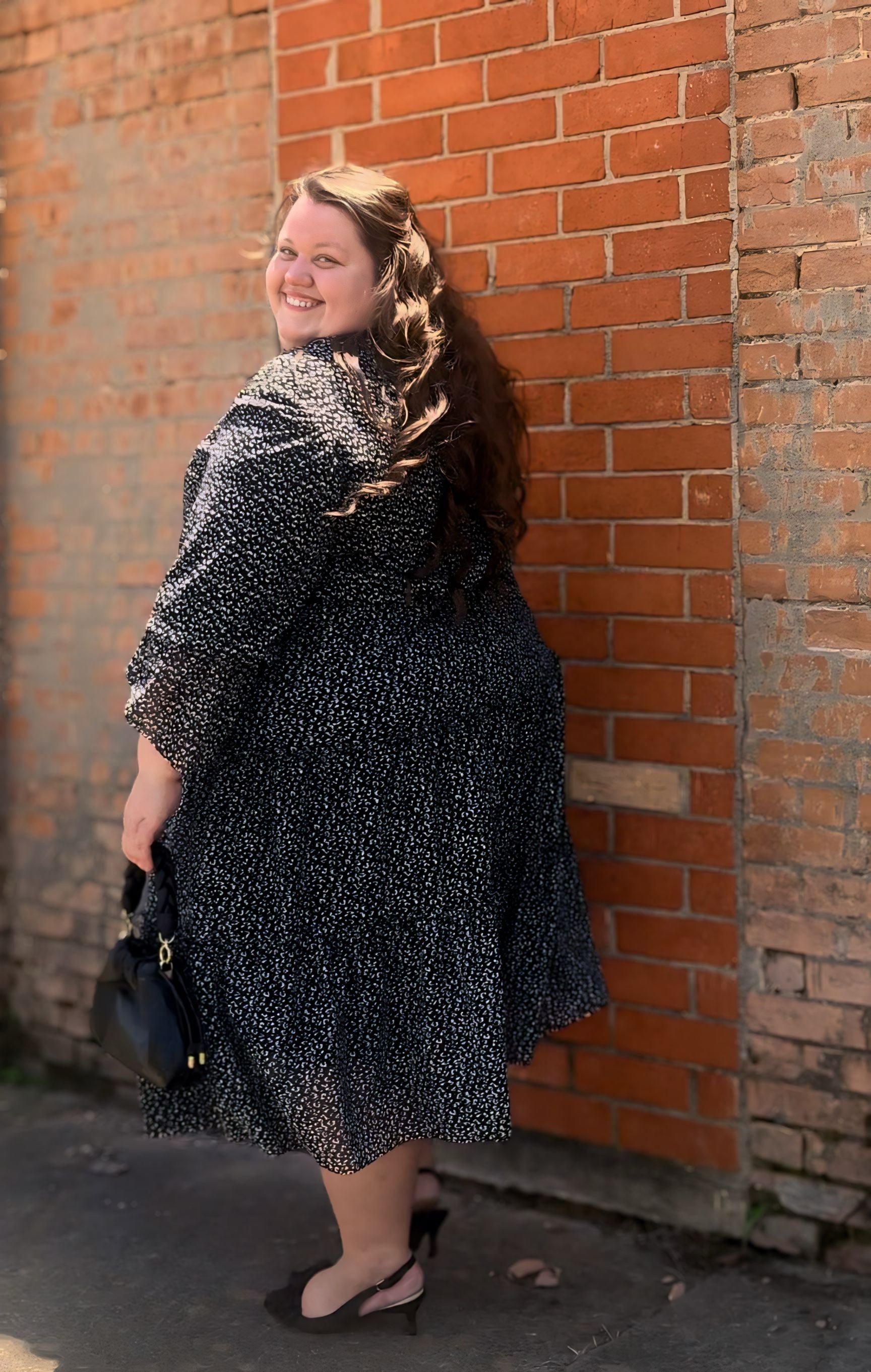 Black and white Tiered Peasant Dress with Gathered Bodice