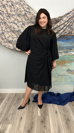 Load image into Gallery viewer, Sideswept Chiffon Dress with Blouson Sleeves
