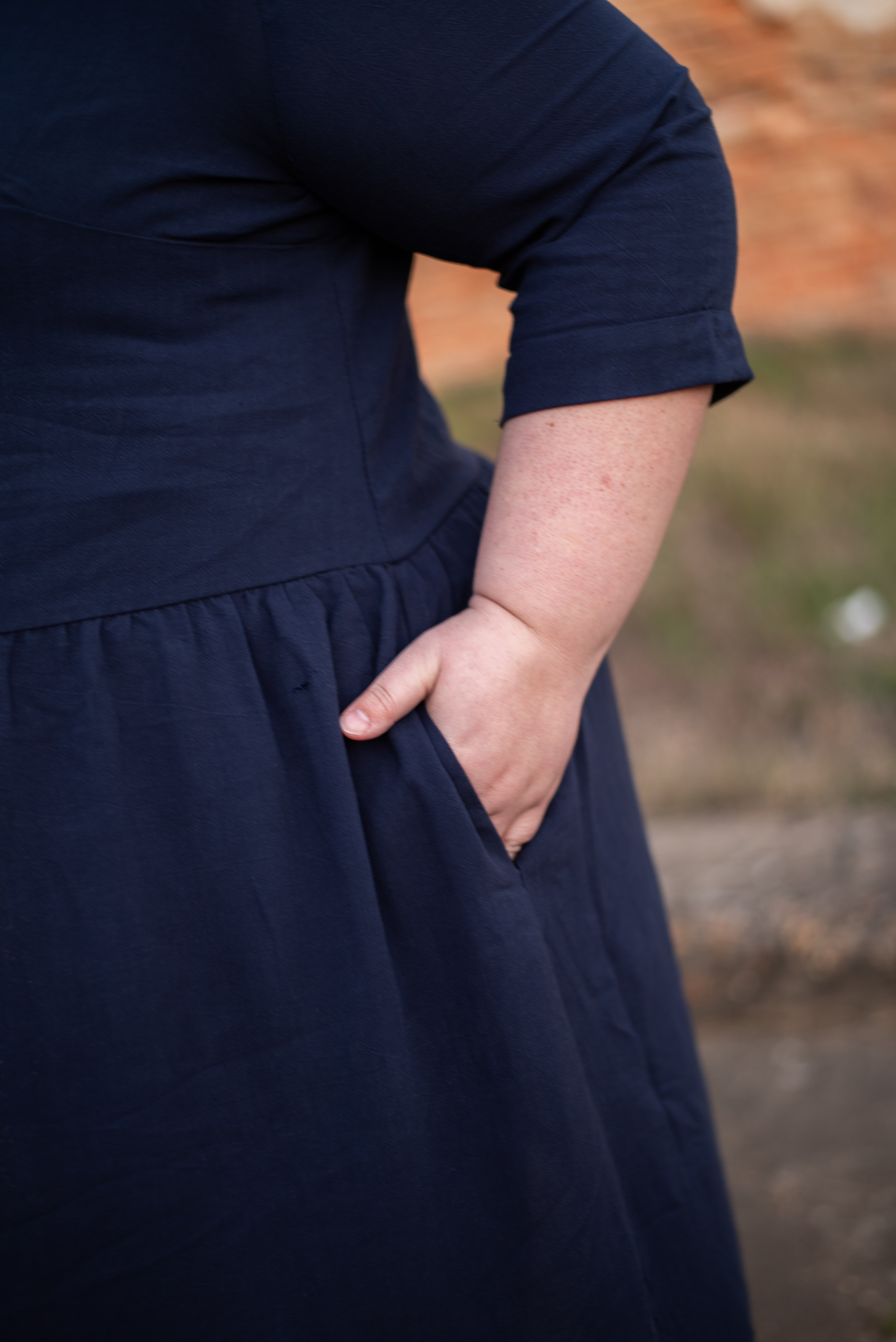 Gathered Dress with Slight Hi-Lo Hem and Pockets