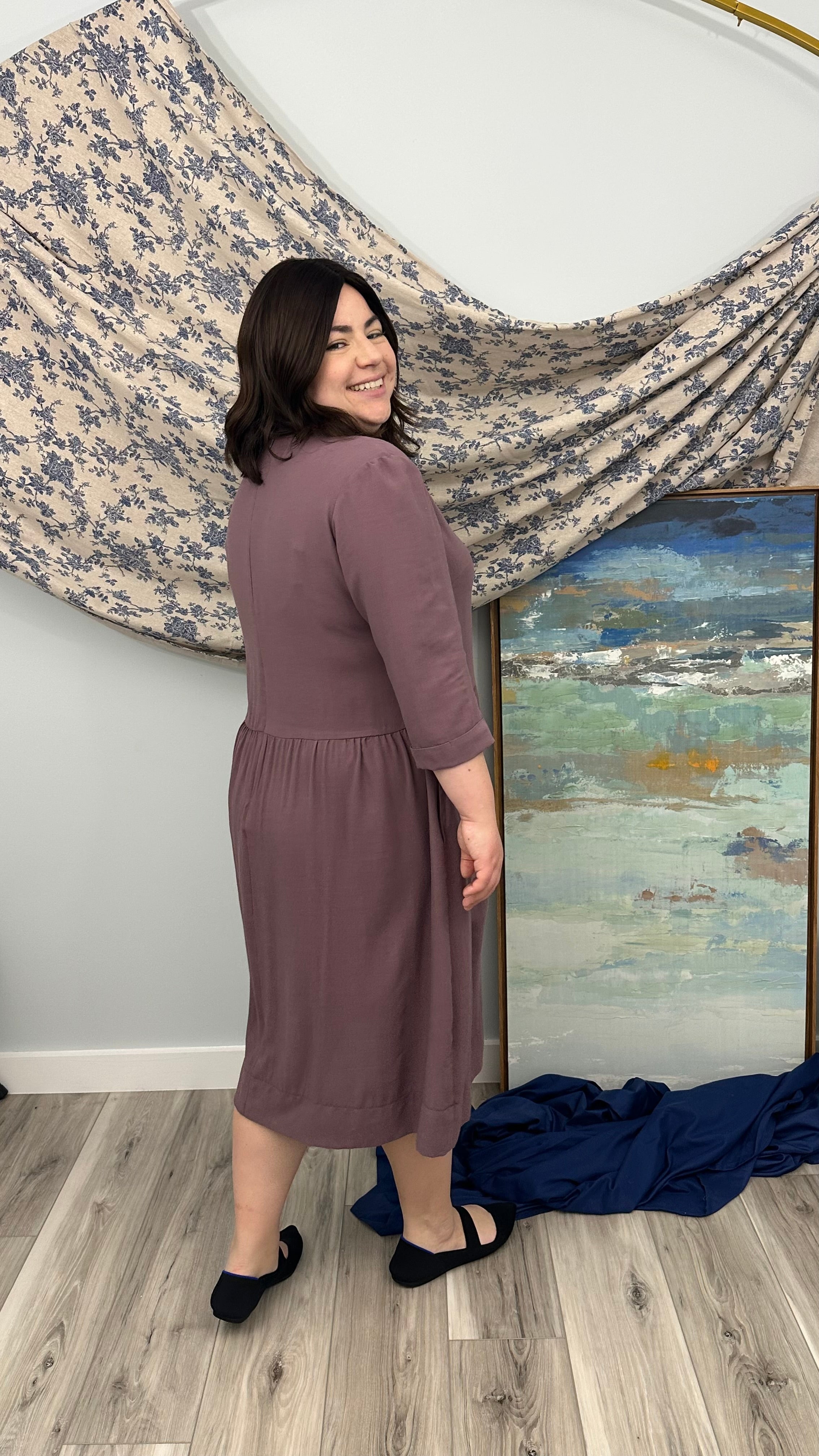 Gathered Dress with Slight Hi-Lo Hem and Pockets