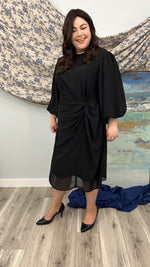 Load image into Gallery viewer, Sideswept Chiffon Dress with Blouson Sleeves
