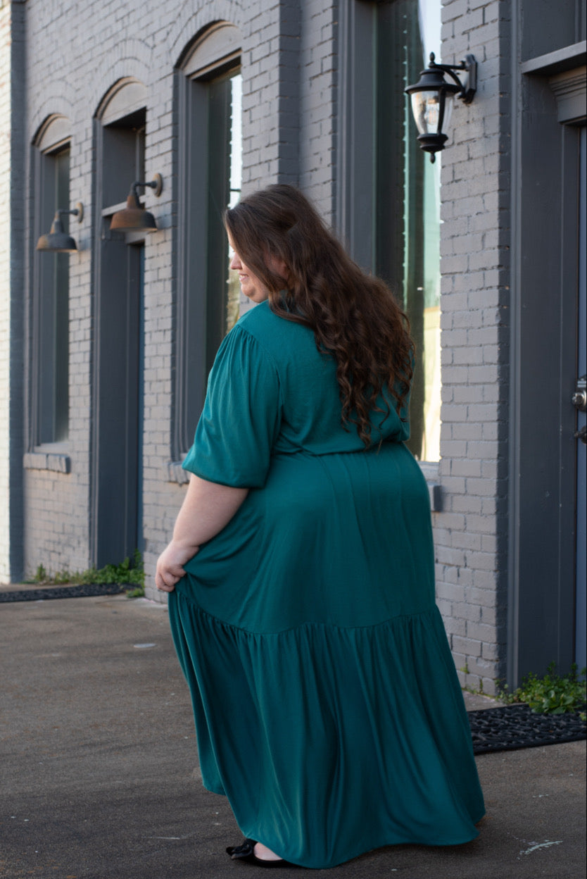 Maxi Dress with Drawstring Waist and Ruffled Hem