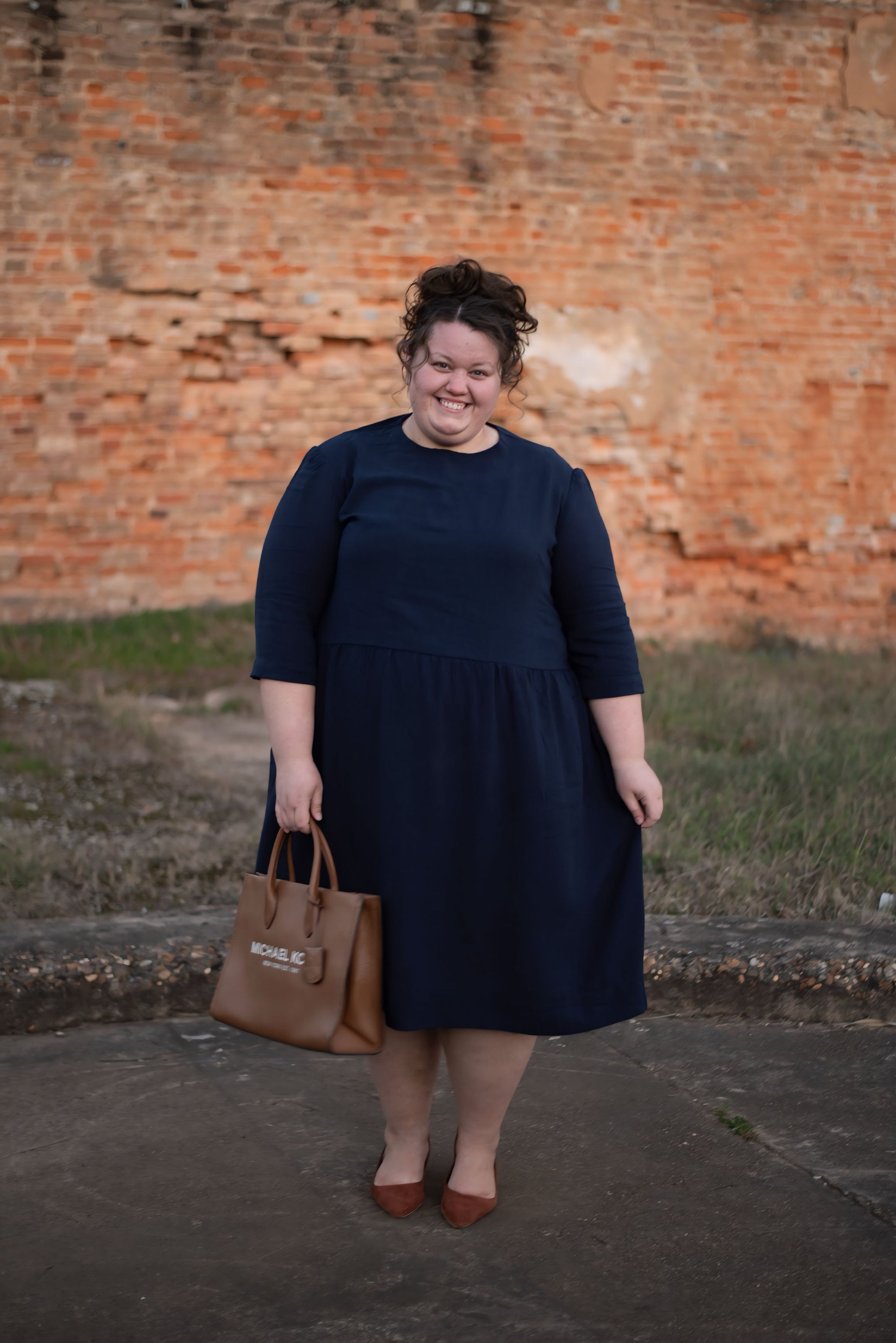 Gathered Dress with Slight Hi-Lo Hem and Pockets