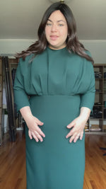 Load and play video in Gallery viewer, Dolman Sleeve Dress with Pleated Front and Straight Skirt
