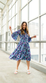 Load image into Gallery viewer, Soft Flared Dress with Gathered Neckline and Voluminous Sleeves
