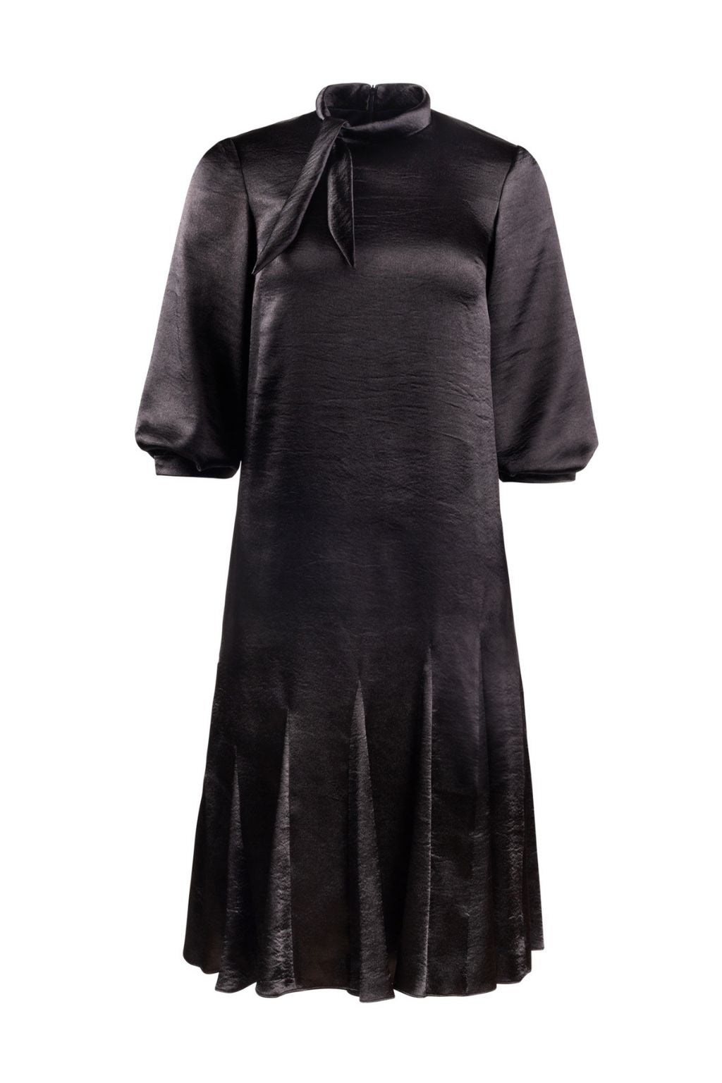 Straight Sheath Dress with Godet Flared Hem and Billow Sleeves