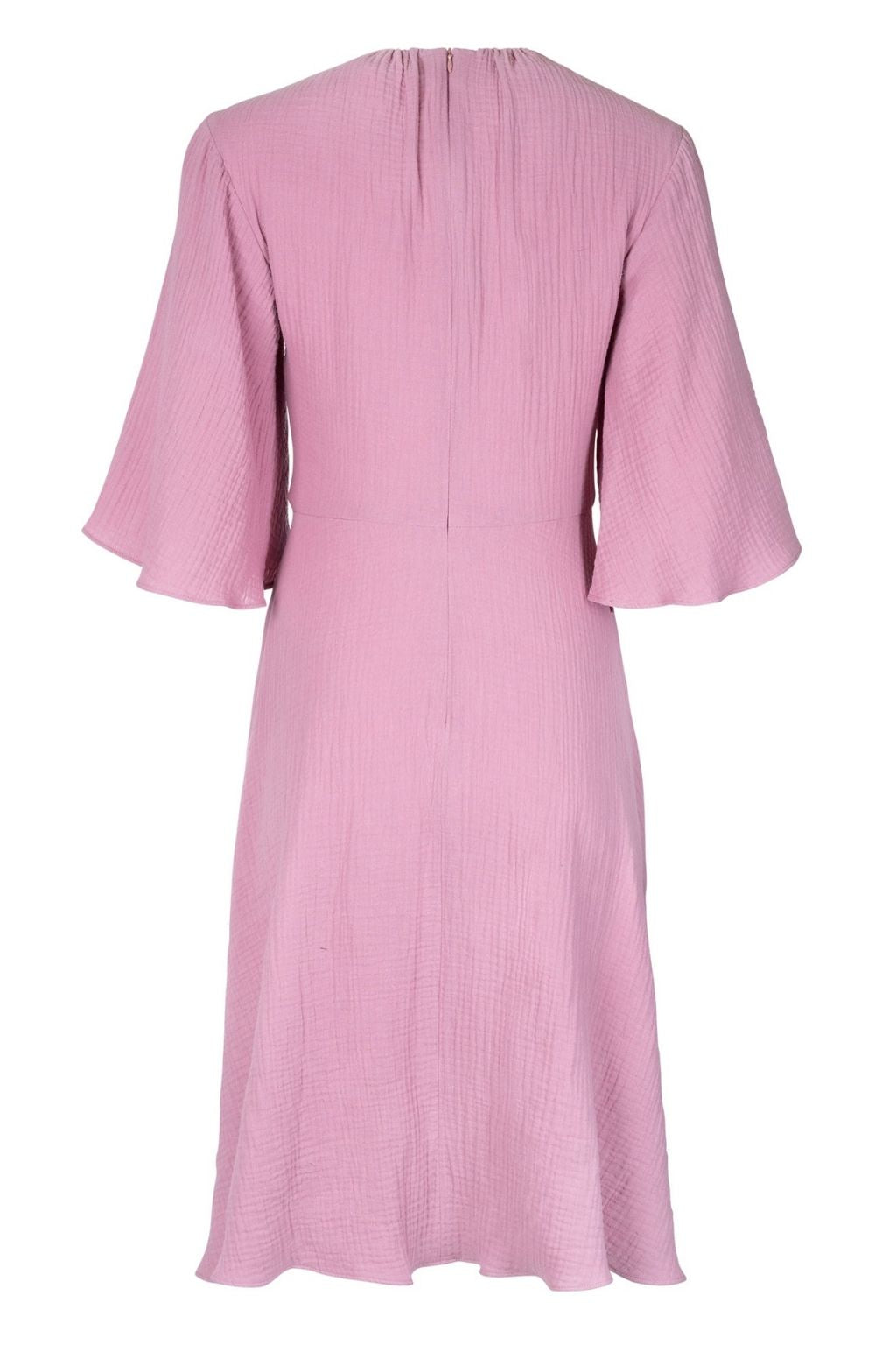 Soft Flared Dress with Gathered Neckline and Voluminous Sleeves