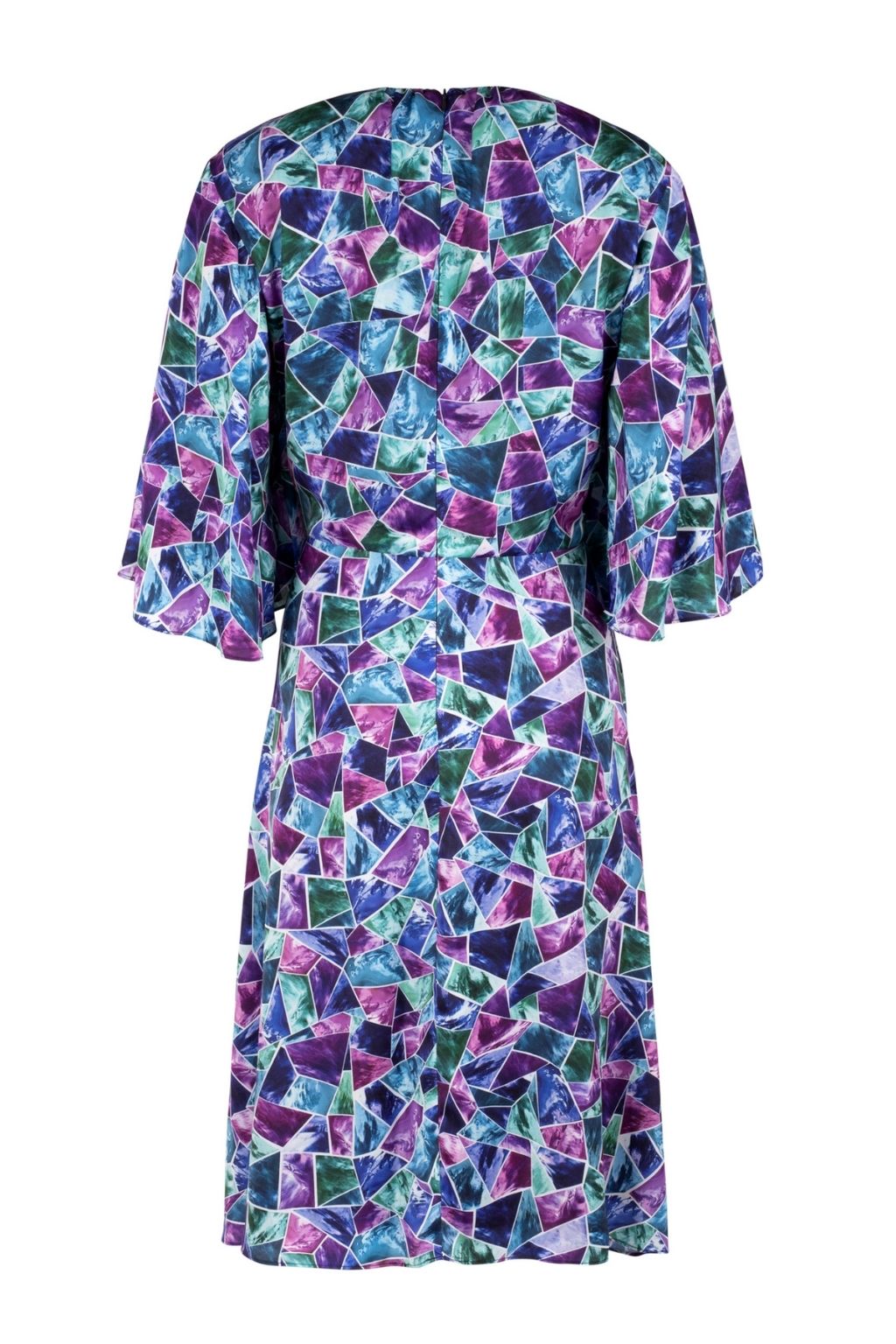 Soft Flared Dress with Gathered Neckline and Voluminous Sleeves