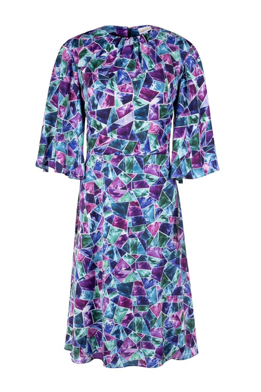 Soft Flared Dress with Gathered Neckline and Voluminous Sleeves