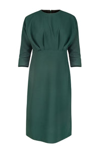 Dolman Sleeve Dress with Pleated Front and Straight Skirt
